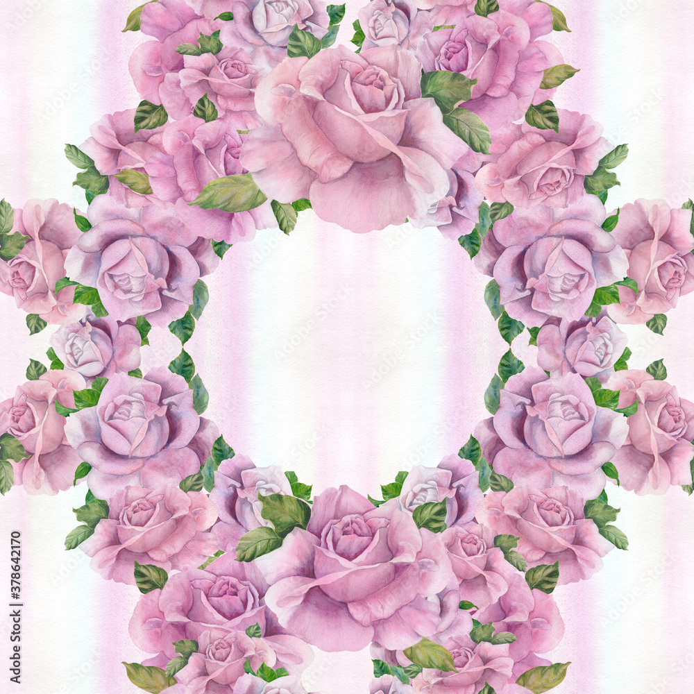 Fototapeta Roses. Watercolor drawing.Decorative composition on a watercolor background. Floral motifs. Seamless pattern. Use printed materials, signs, items, websites, maps, posters, postcards, packaging.