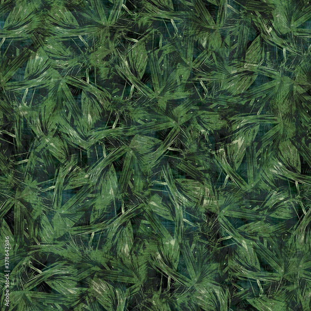 Green tropical palm tree leaves seamless pattern. High quality illustration. Vivid, detailed, and highly textured graphic design. Trendy jungle foliage for fabric or repeat surface design. Green tropical palm tree leaves seamless pattern. High quality illustration. Vivid, detailed, and highly textured graphic design. Trendy jungle foliage for fabric or repeat surface design.