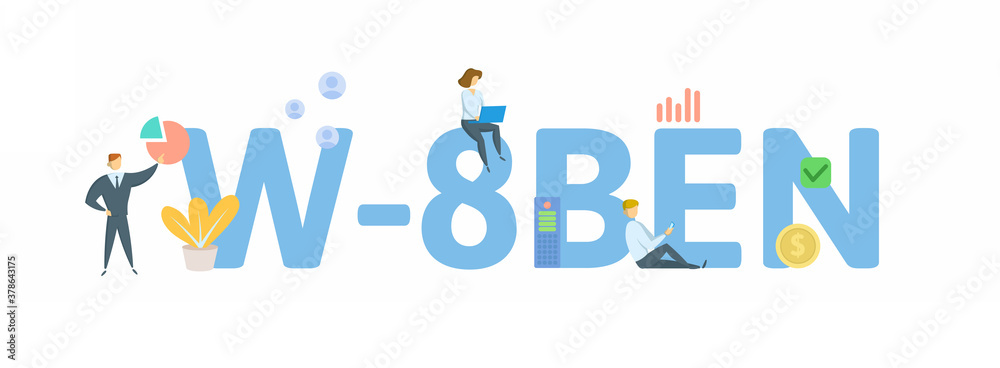 W-8BEN, tax form. Concept with keywords, people and icons. Flat vector illustration. Isolated on white background. W-8BEN, tax form. Concept with keywords, people and icons. Flat vector illustration. Isolated on white background.