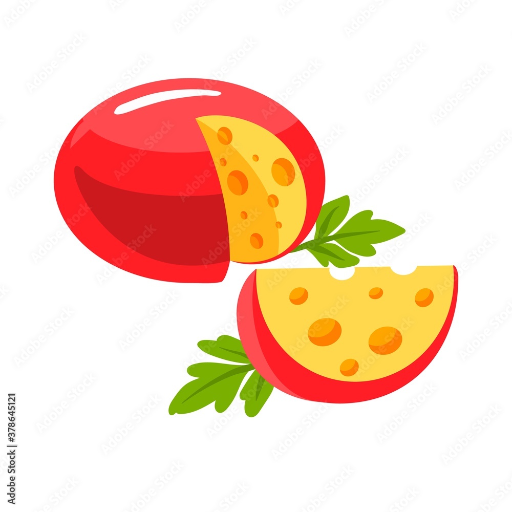 Piece of sliced cheese Modern flat style realistic vector illustration icons isolated on white background Piece of sliced cheese Modern flat style realistic vector illustration icons isolated on white background