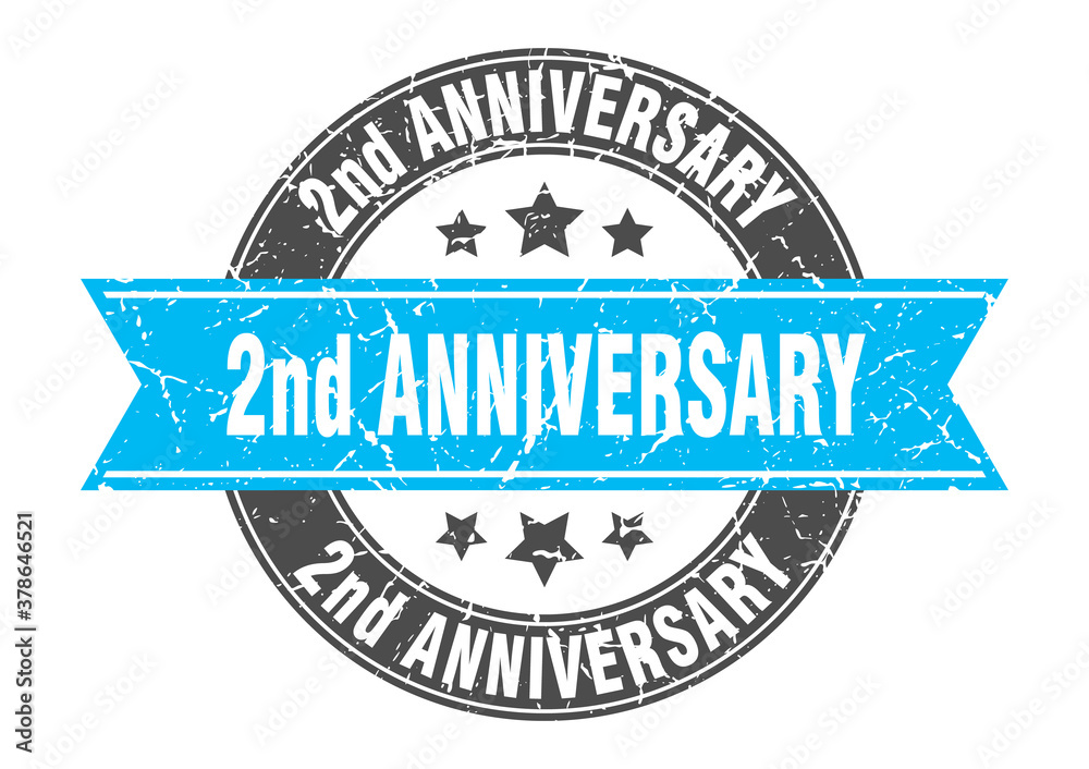 2nd anniversary round stamp with ribbon. label sign
