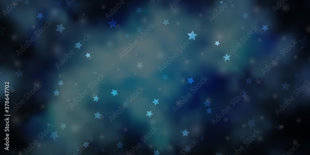 Dark BLUE vector background with small and big stars. Shining colorful illustration with small and big stars. Design for your business promotion.