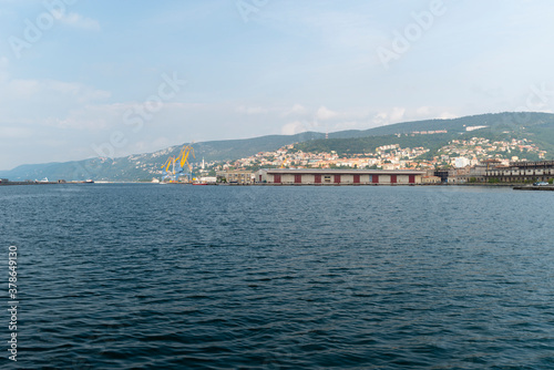 Obraz na płótnie Trieste, Italy - October 07, 2014: City promenade, Trieste sea coast, local architecture w salonie