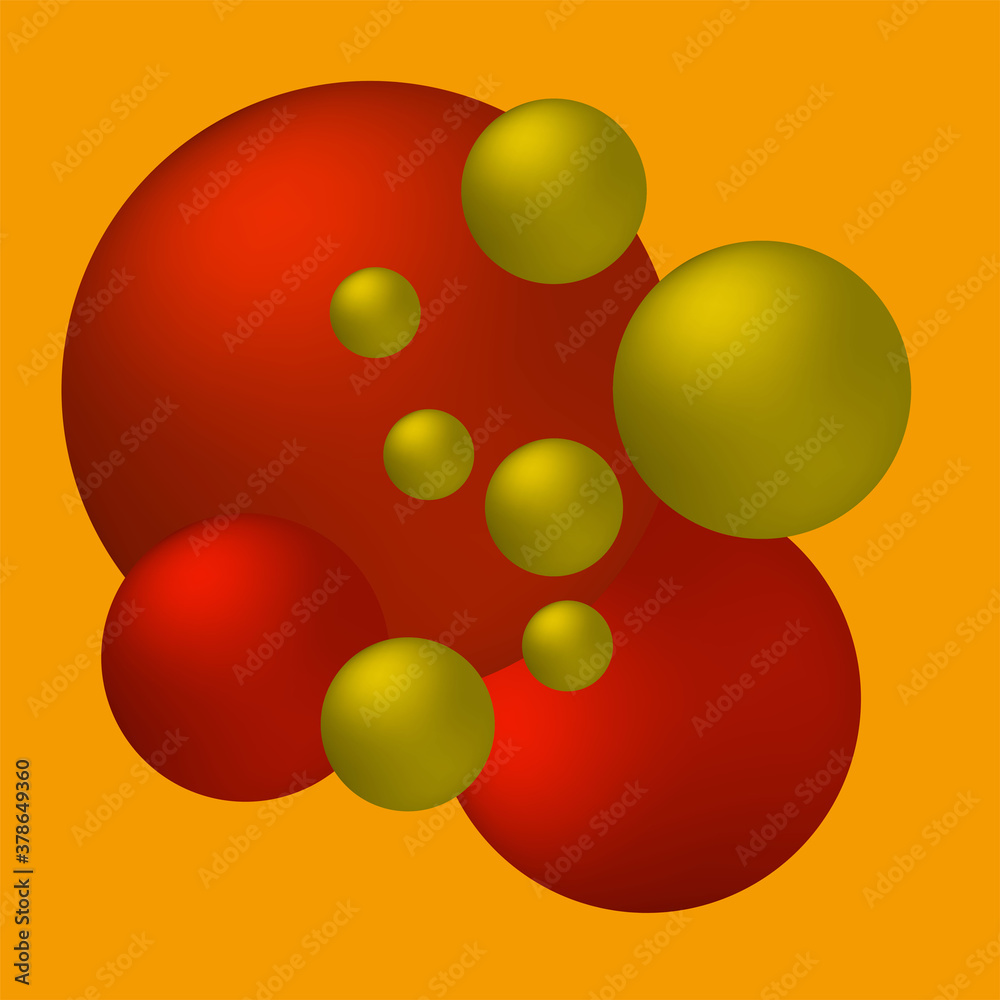 Abstract background with 3 D shapes, molecule and planets, card, vector