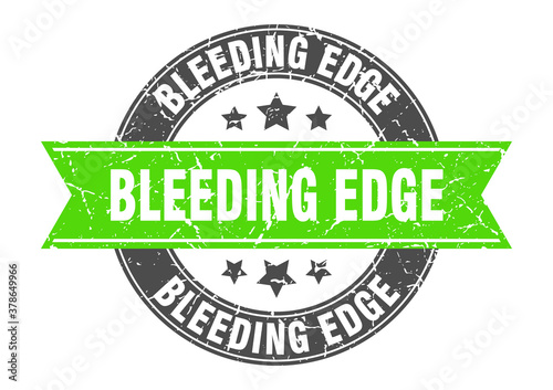bleeding edge round stamp with ribbon. label sign