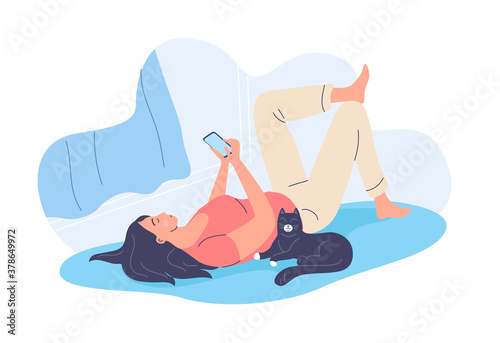 Young woman lying on the carpet vector illustration