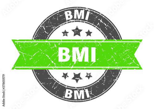 bmi round stamp with ribbon. label sign