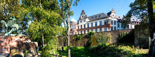 View from the outside of the baroque City Palace in Darmstadt and Leibgardistendenkmal . Das barocke Darmstädter Stadtschloss photo