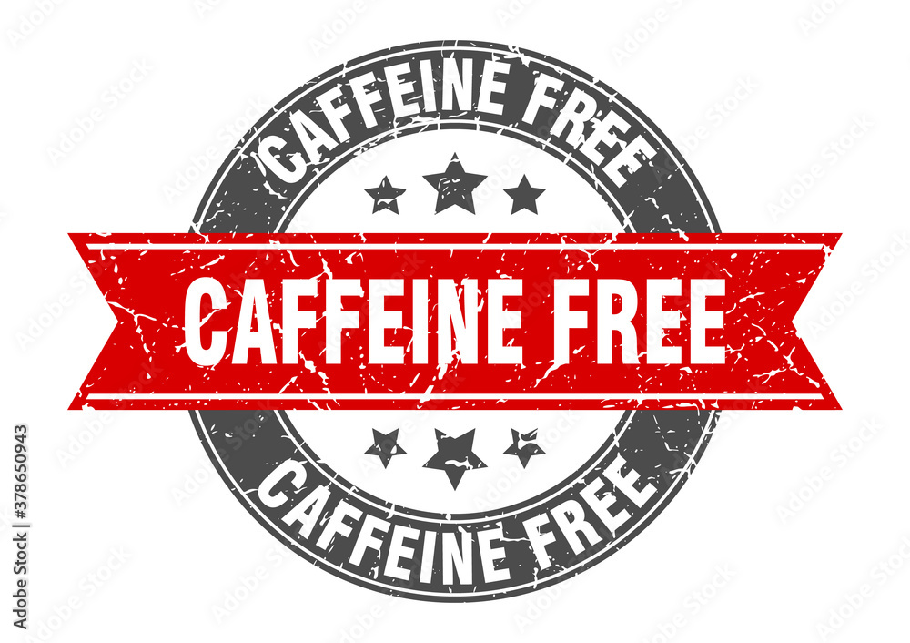 caffeine free round stamp with ribbon. label sign