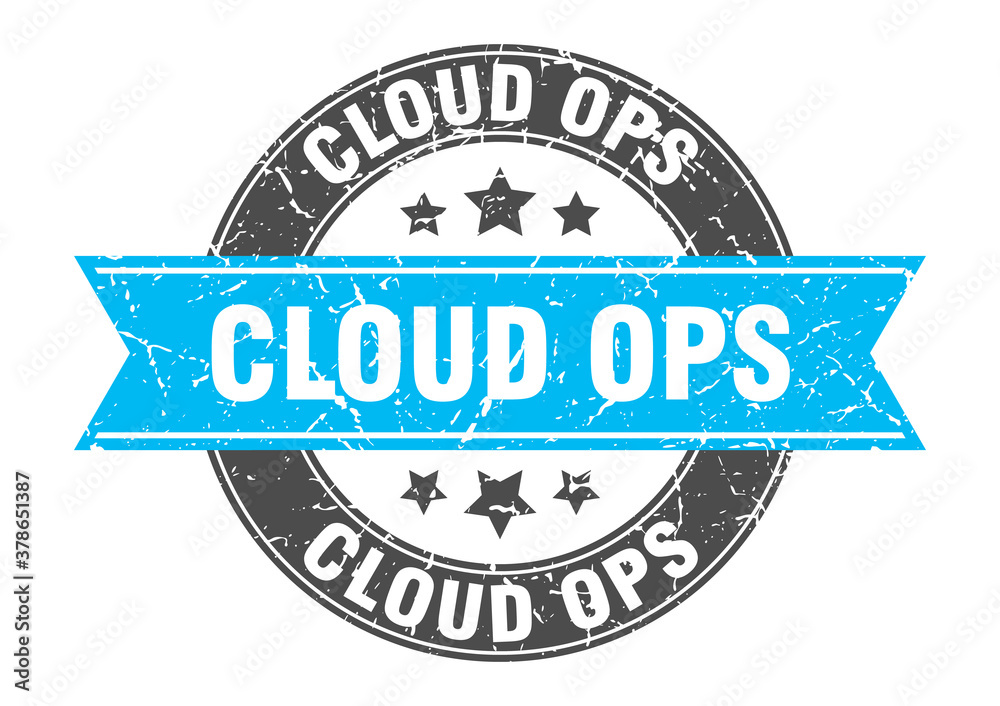 Fototapeta premium cloud ops round stamp with ribbon. label sign