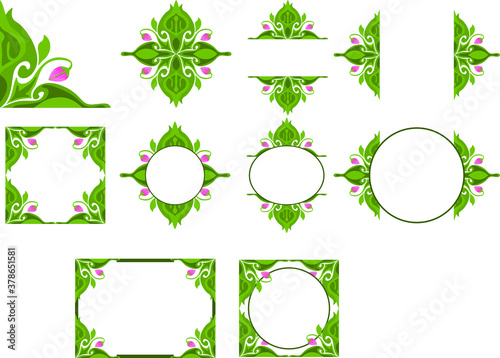 Set of Vector Design of a Green Leaf Ornament Circle and Box Frame with a Nature Theme