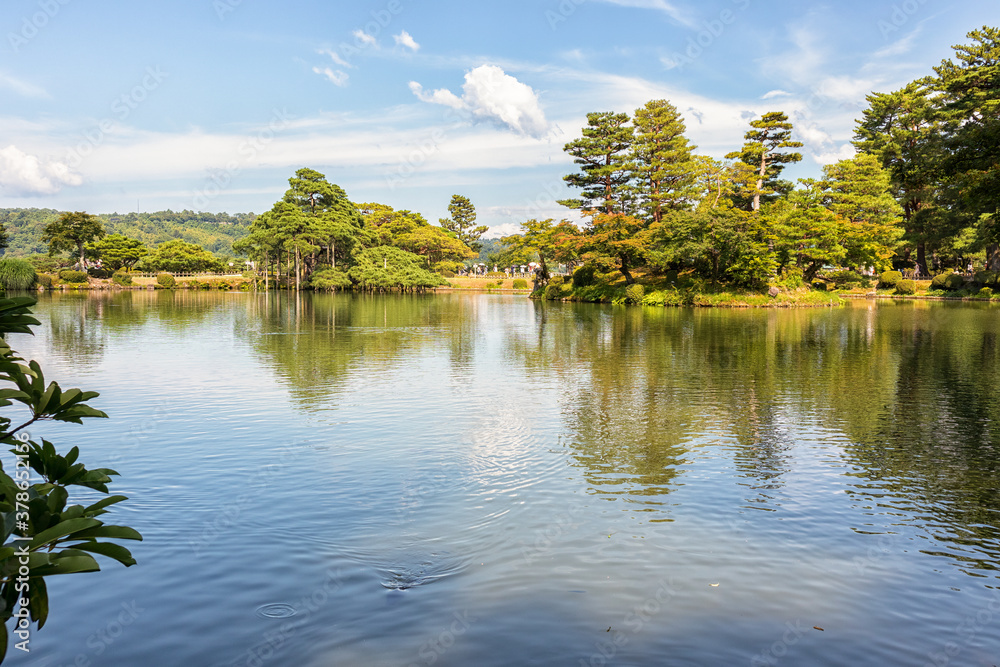 Pond Scene at the Old Kenrokuen Garden in Kanazawa, Japan