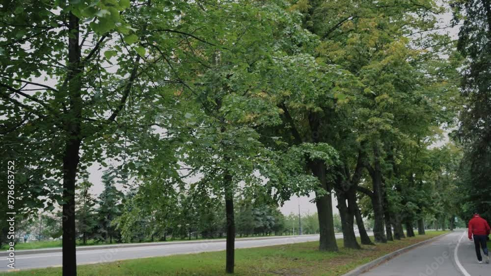 doing a running workout on a treadmill in the Park. bare-chested strong muscles. a man of Caucasian appearance beautiful athletic build doing a running workout on a treadmill in the Park. bare-chested strong muscles. a man of Caucasian appearance beautiful athletic build