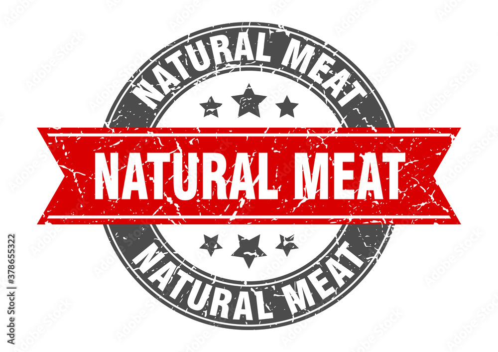 natural meat round stamp with ribbon. label sign natural meat round stamp with ribbon. label sign