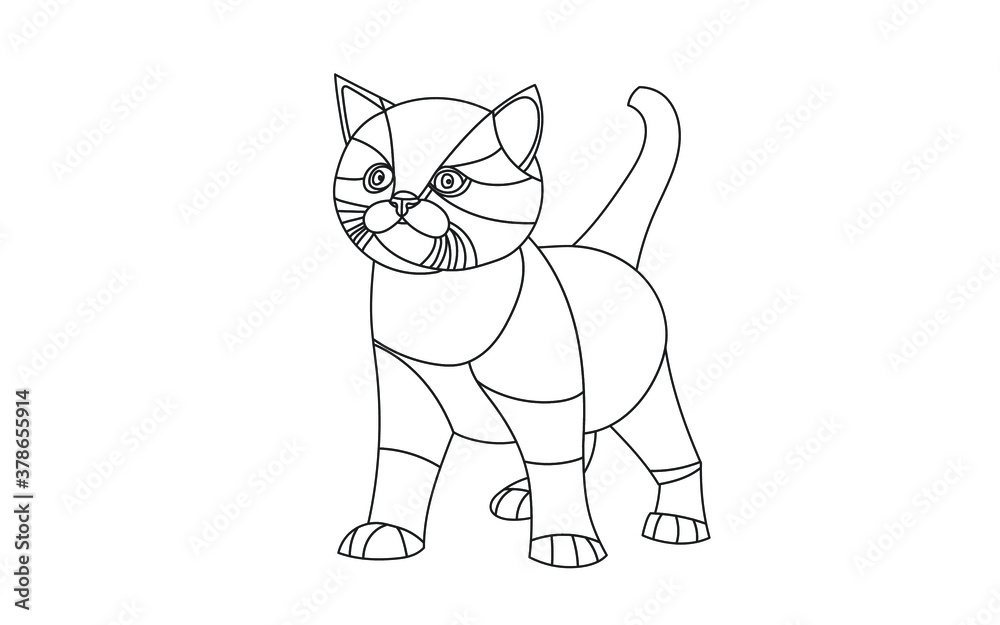 Cat line illustration. Geometric abstract animal drawings. Contour drawing.