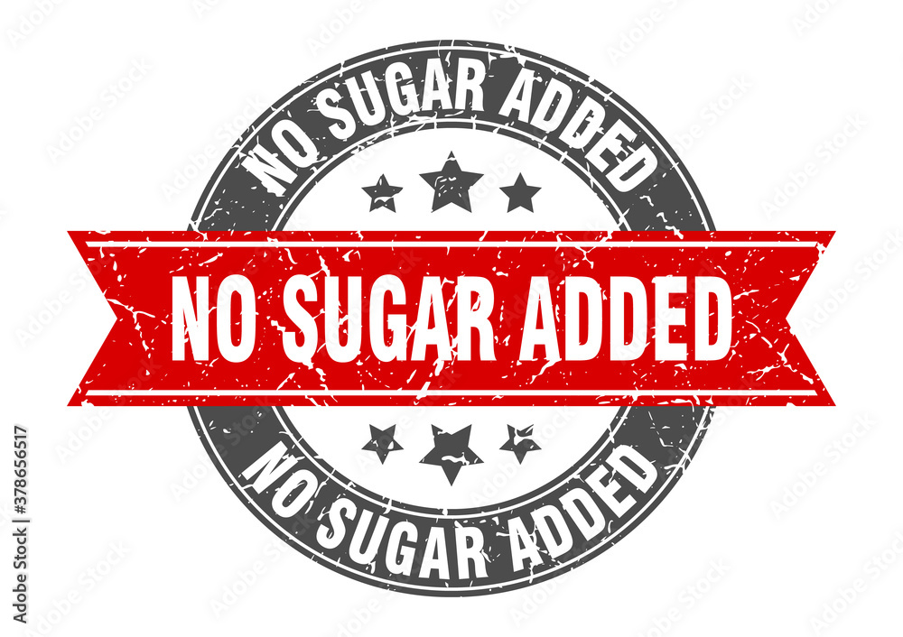 no sugar added round stamp with ribbon. label sign no sugar added round stamp with ribbon. label sign