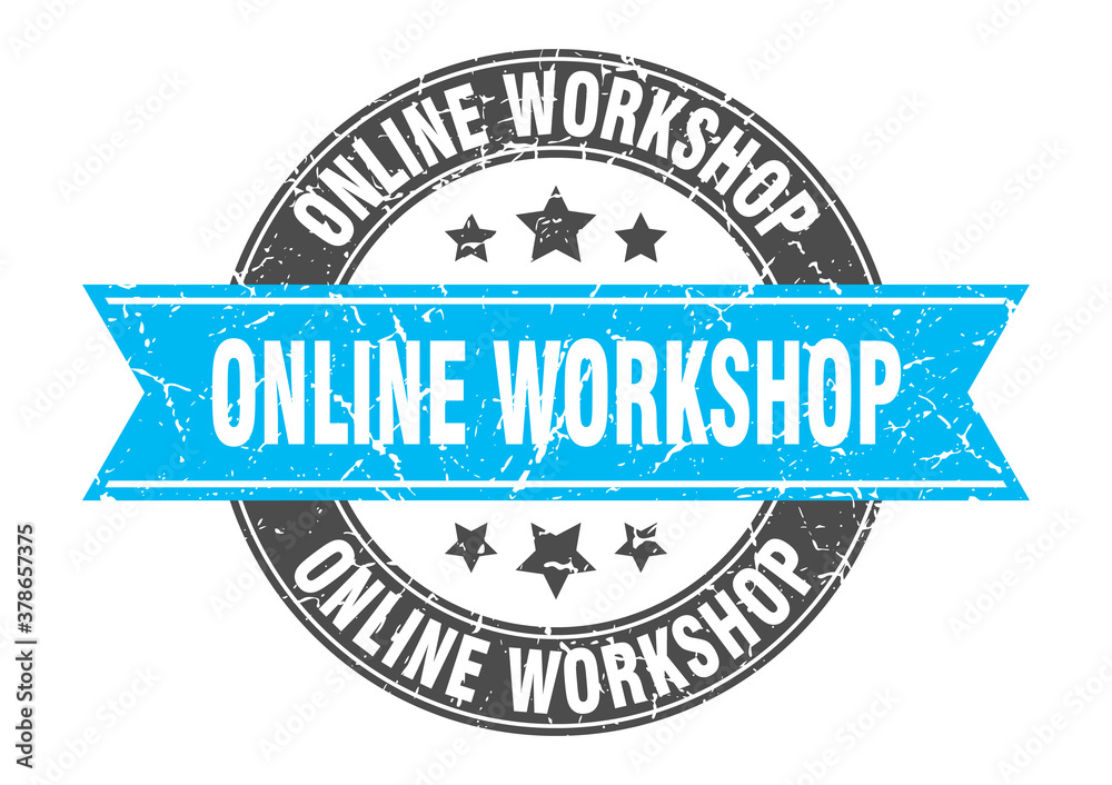 online workshop round stamp with ribbon. label sign online workshop round stamp with ribbon. label sign