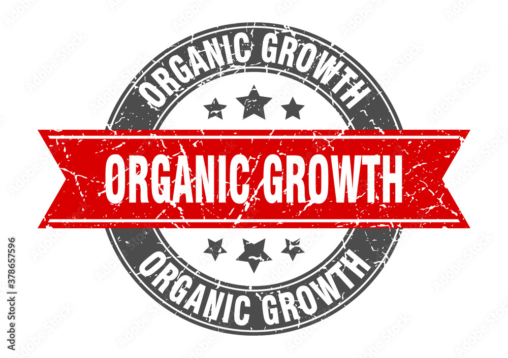 organic growth round stamp with ribbon. label sign