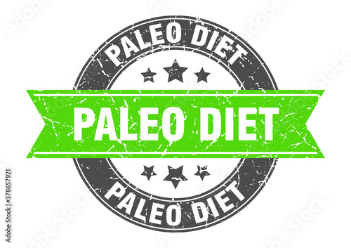 paleo diet round stamp with ribbon. label sign