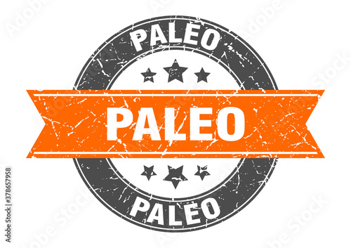 paleo round stamp with ribbon. label sign