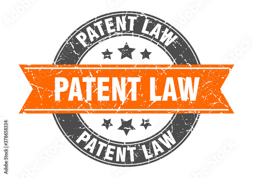 patent law round stamp with ribbon. label sign