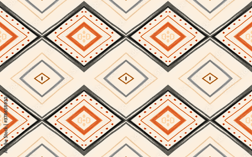 Seamless Aztec Print. Grunge Ikat Texture. Brown Seamless Aztec Print. Grunge Ikat Texture. Brown