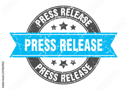 press release round stamp with ribbon. label sign