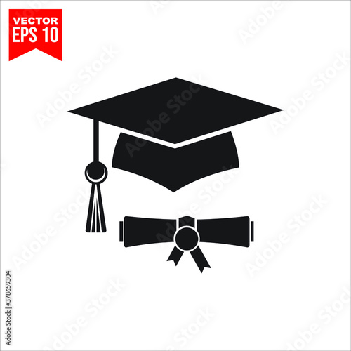 graduation cap and diploma icon symbol Flat vector illustration for graphic and web design