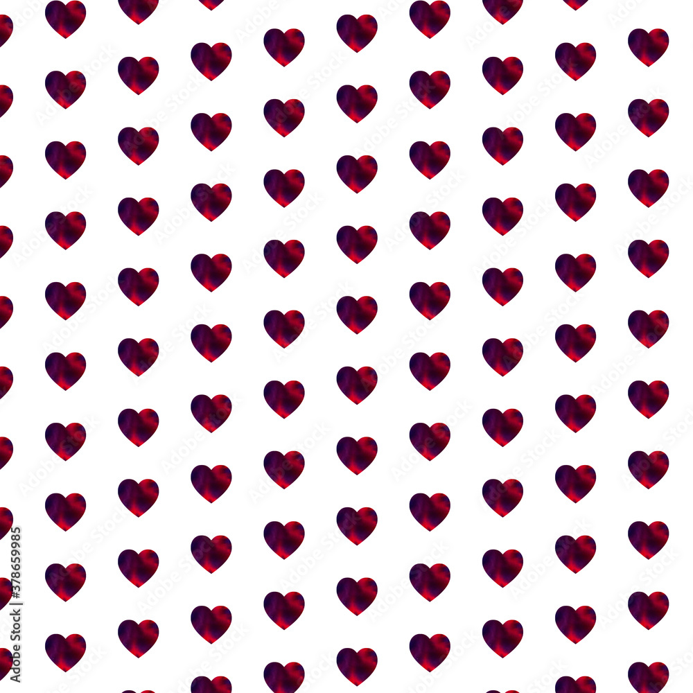 Valentine's day Pattern. Maroon watercolor Hearts on white background