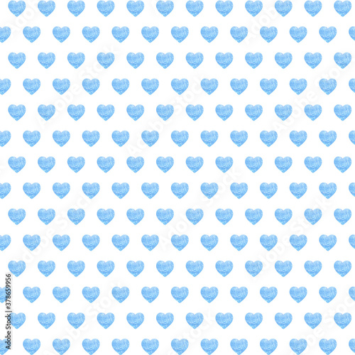 Valentine's day Pattern. Blue watercolor Hearts on white background