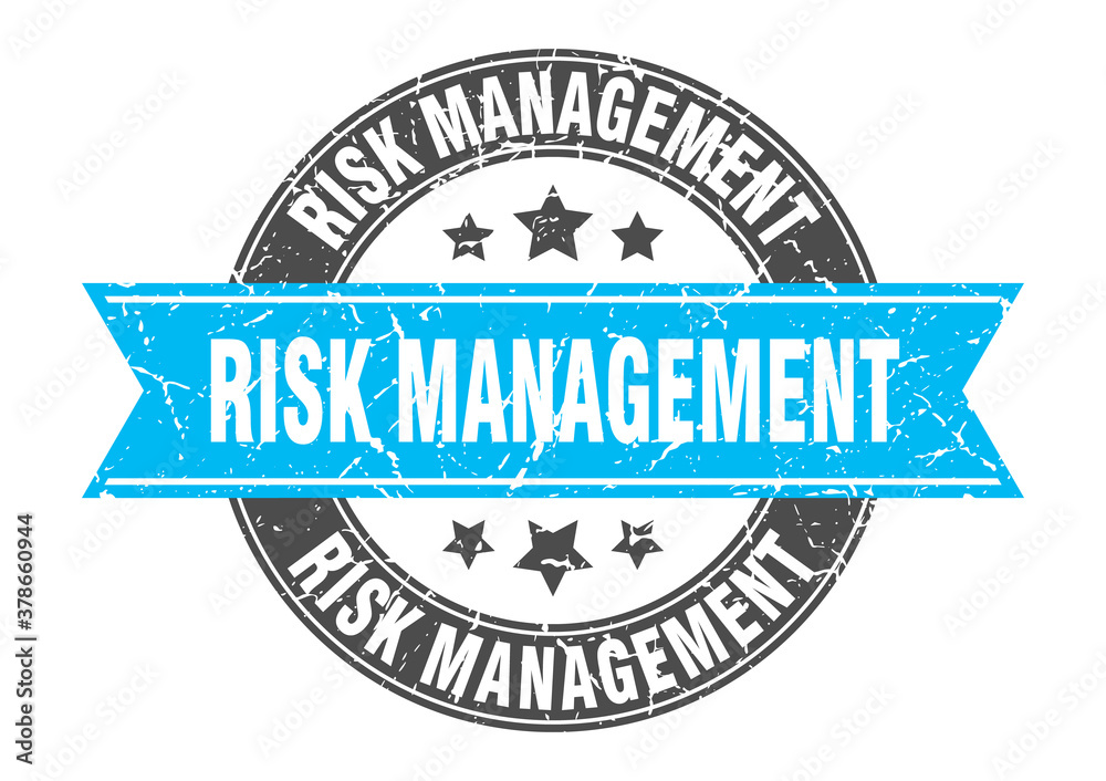 risk management round stamp with ribbon. label sign