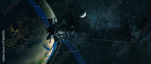 Fototapeta Naklejka Na Ścianę i Meble -  deep space and satellite orbiting earth