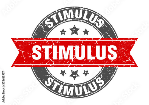 stimulus round stamp with ribbon. label sign