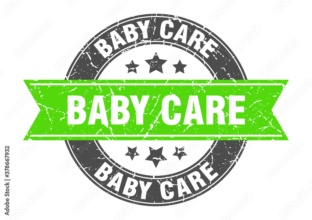 Obraz premium baby care round stamp with ribbon. label sign