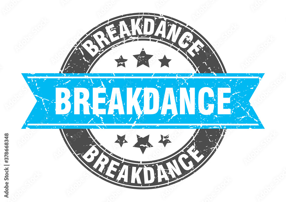 Obraz premium breakdance round stamp with ribbon. label sign