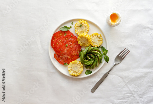 breakfast - tomatoes, avocado rose