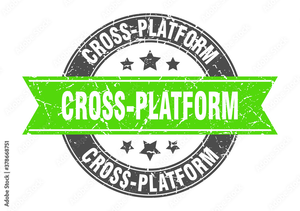 Fototapeta premium cross-platform round stamp with ribbon. label sign