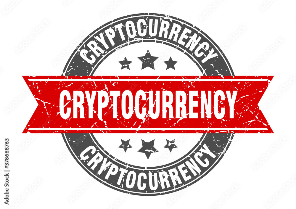 cryptocurrency round stamp with ribbon. label sign cryptocurrency round stamp with ribbon. label sign