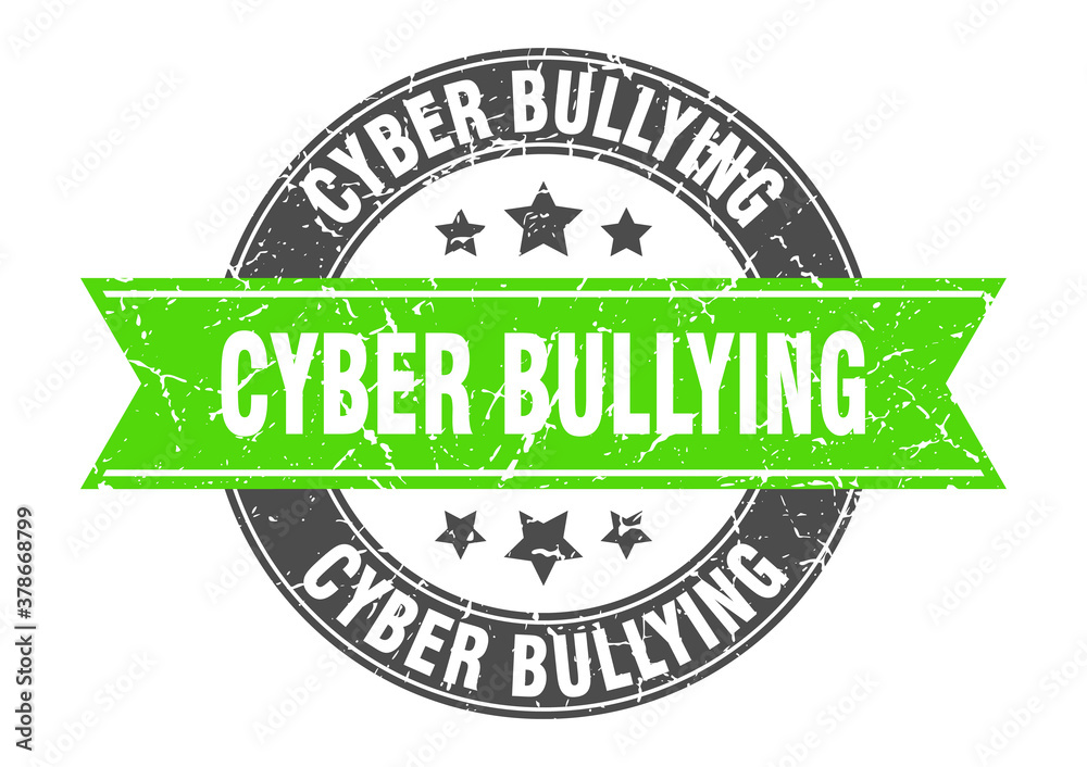 Obraz premium cyber bullying round stamp with ribbon. label sign