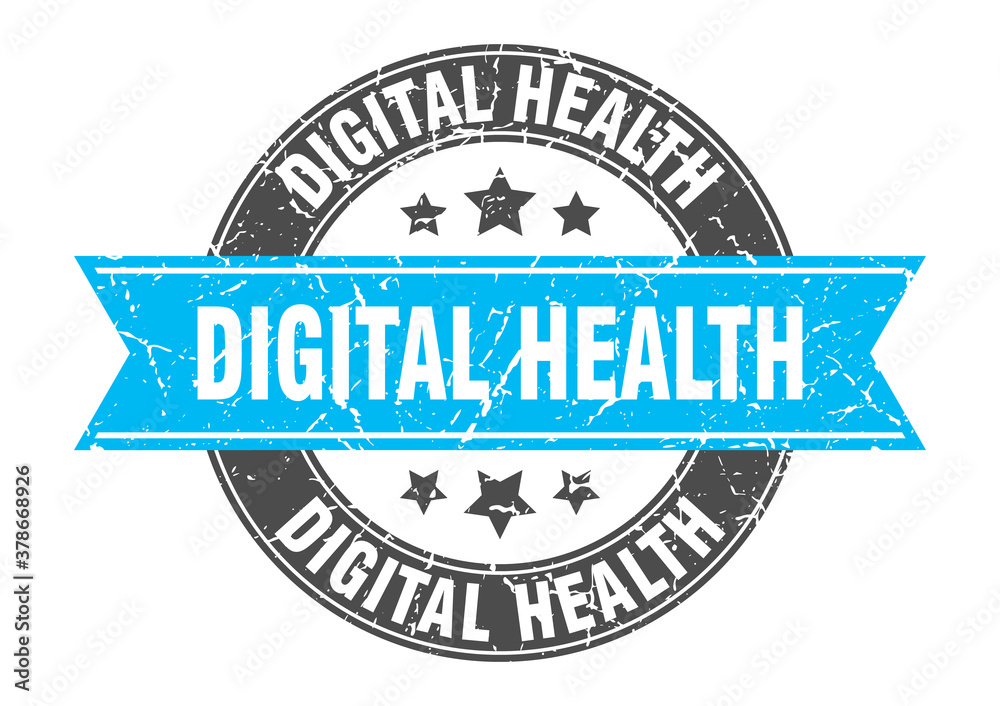 digital health round stamp with ribbon. label sign