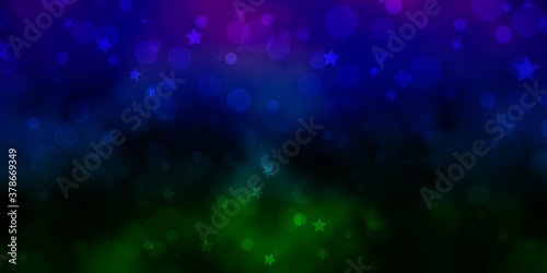 Dark Multicolor vector background with circles, stars. Abstract illustration with colorful shapes of circles, stars. Design for textile, fabric, wallpapers.