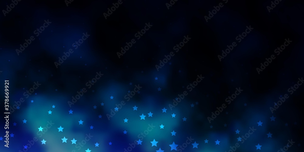 Obraz premium Dark BLUE vector background with small and big stars. Shining colorful illustration with small and big stars. Best design for your ad, poster, banner.