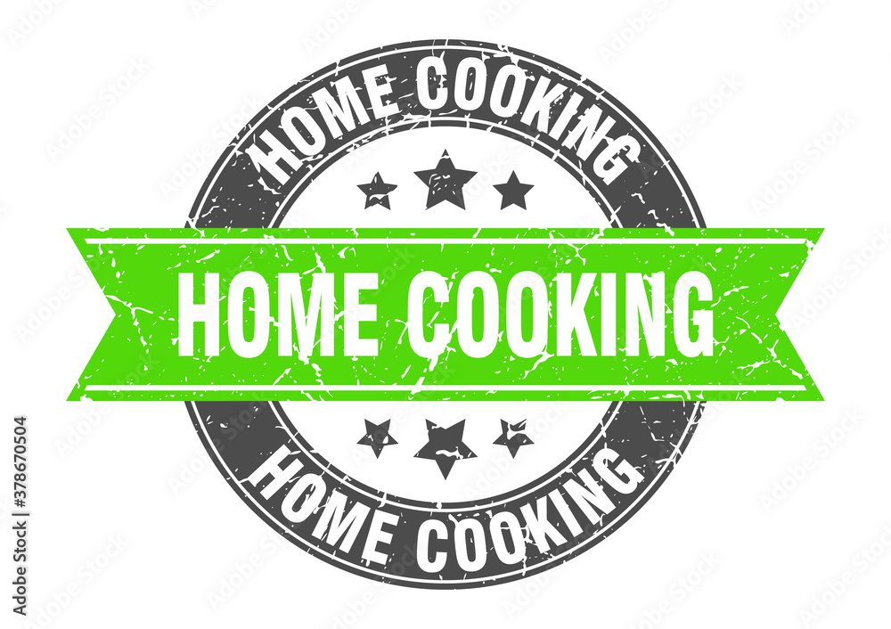 Fototapeta premium home cooking round stamp with ribbon. label sign