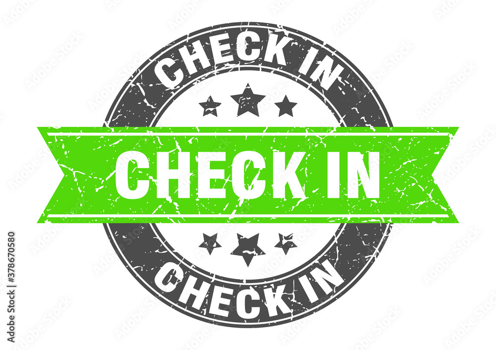 Fototapeta premium check in round stamp with ribbon. label sign
