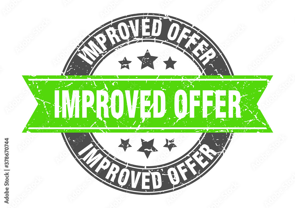 Fototapeta premium improved offer round stamp with ribbon. label sign