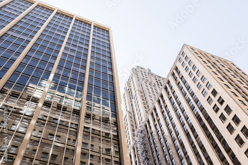 Downtown office buildings with skyward perspective