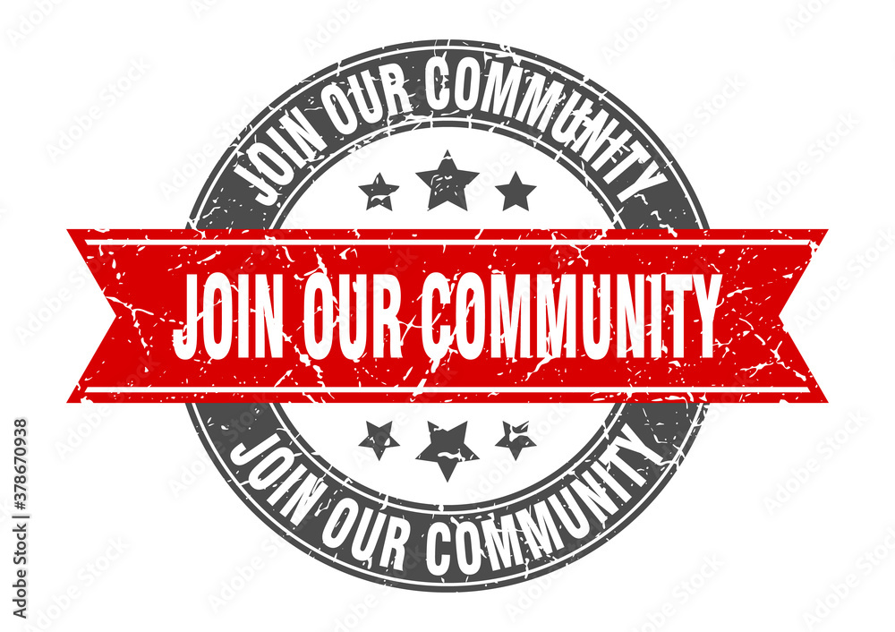 Fototapeta premium join our community round stamp with ribbon. label sign