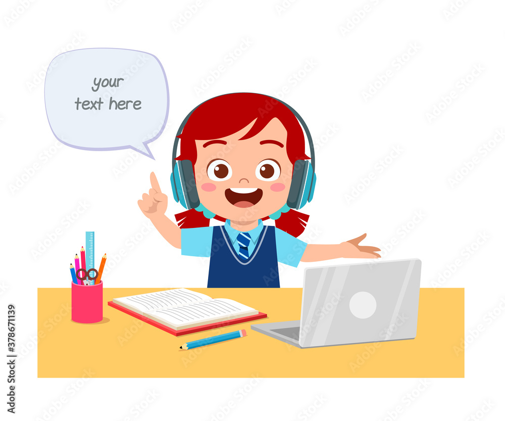 happy cute little kid do home school with computer laptop connect to internet study e-learning and course. e-learning web element happy cute little kid do home school with computer laptop connect to internet study e-learning and course. e-learning web element