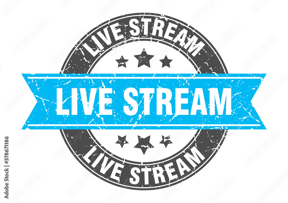 Fototapeta premium live stream round stamp with ribbon. label sign
