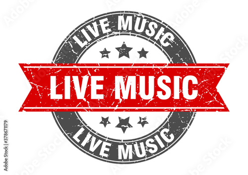 live music round stamp with ribbon. label sign